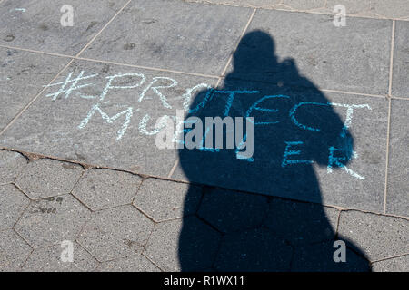 Un Chalk ione di scrittura Washington Square Park, invitando la gente a proteggere il Robert Mueller inchiesta contro Trump Foto Stock