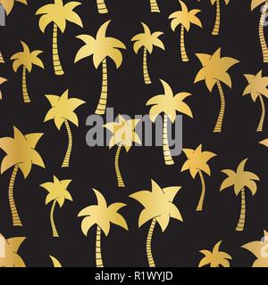 Vector golden palme seamless pattern su nero Illustrazione Vettoriale