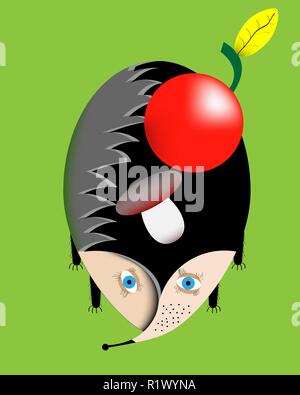 Porcospino. Vista da sopra con fungo e Apple. Illustrazione Vettoriale