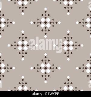 Fair Isle stile beige marrone blu bianco vector seamless disegno geometrico con rombo Illustrazione Vettoriale