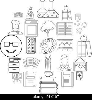 Ricerca set di icone di stile di contorno Illustrazione Vettoriale