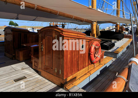 Close-up del legno di nave a vela M/S Zar da Dragor a Helsingor, Danimarca Foto Stock