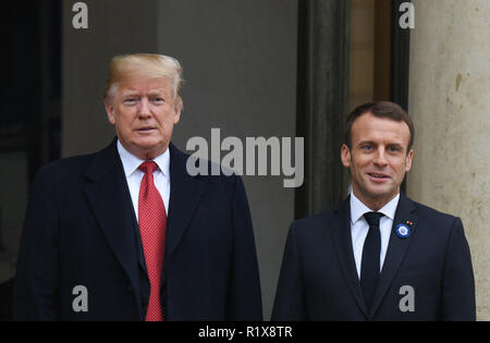 Novembre 10, 2018 - Parigi, Francia: il presidente statunitense Donald Trump incontra il presidente francese Emmanuel Macron all'Elysee Palace. Le President francais Emmanuel Macron recoit figlio omologo americain Donald Trump un l'Elysee. *** La Francia / NESSUNA VENDITA A MEDIA FRANCESI *** Foto Stock