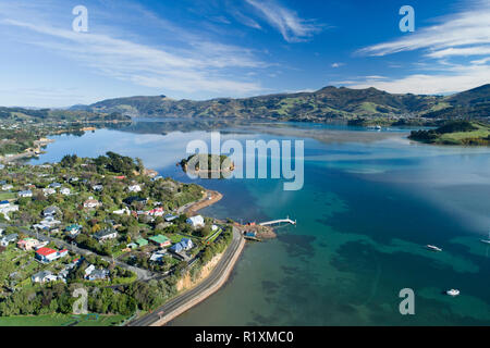 Porto di Otago di Portobello, Dunedin, South Island, in Nuova Zelanda - antenna fuco Foto Stock