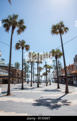 Manly, Nuovo Galles del Sud,Australia-December 21,2016: Outdoor shopping mall con i turisti e Manly Beach vista in Manly, Australia Foto Stock