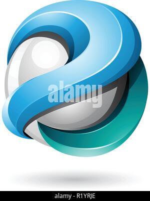 Illustrazione Vettoriale di verde e di blu Bold metallica lucida 3d sfera isolata su uno sfondo bianco Illustrazione Vettoriale