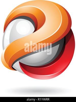 Illustrazione Vettoriale di arancione e rosso grassetto metallica lucida 3d sfera isolata su uno sfondo bianco Illustrazione Vettoriale