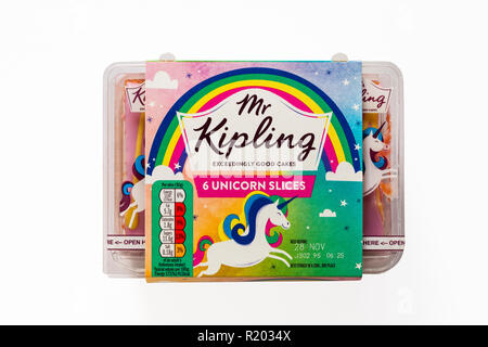 Pack del signor Kipling Unicorn fette estremamente buone torte isolati su sfondo bianco Foto Stock