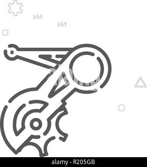 Bike deragliatore posteriore vettore Icona linea, simbolo pittogramma, segno. Luce geometrica astratta sfondo. Corsa modificabile Illustrazione Vettoriale