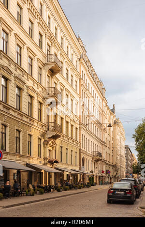 Art Nouveau architettura nel centro di Riga, Lettonia, Paesi Baltici, Europa Foto Stock