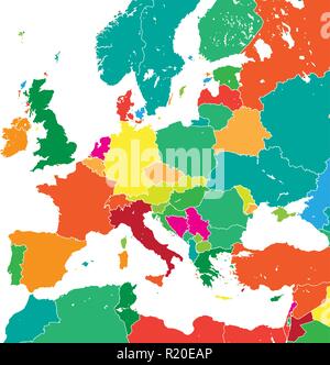 Mappa colorata d'Europa. Illustrazione Vettoriale modello per l'arte al muro e la commercializzazione in formato quadrato. Illustrazione Vettoriale