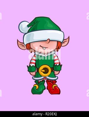 Cartoon illustrazione di una Santa Elf Minion Helper. Icona vettore: linee, colori, luci e ombre ordinatamente in ben definiti strati & gruppi Illustrazione Vettoriale