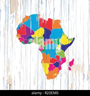 Mappa colorata dei paesi africani. Illustrazione Vettoriale modello per l'arte al muro e la commercializzazione in formato quadrato. Illustrazione Vettoriale