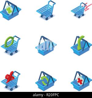 Carrello di shopping in linea set di icone, stile isometrico Illustrazione Vettoriale