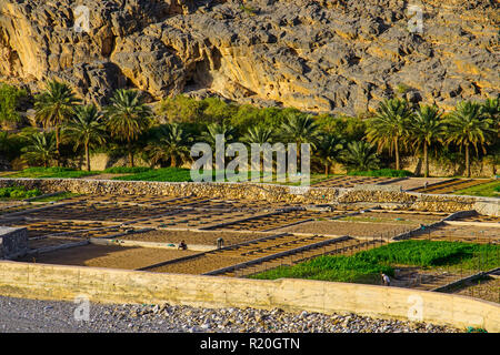 Vista di Ghul villaggio fantasma, Al Hamra, Oman. Foto Stock