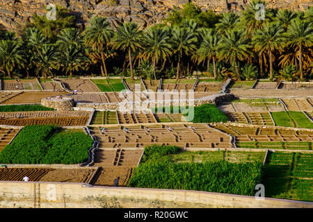 Vista di Ghul villaggio fantasma, Al Hamra, Oman. Foto Stock