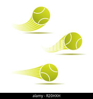 Set di tre spostando le palle da tennis isolati su sfondo bianco Illustrazione Vettoriale