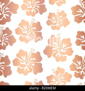 Fiori di ibisco rose gold in lamina di rame piastrella di pattern Illustrazione Vettoriale