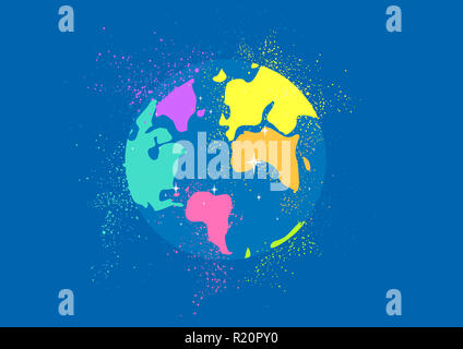 Illustrazione di un globo in diversi colori con cerchi e bagliori Foto Stock