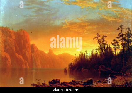 Chromolithograph di colore di un tramonto californiano. Creato da Albert Bierstadt (1830-1902) tedesco-americana pittore paesaggista. Del 1864 Foto Stock