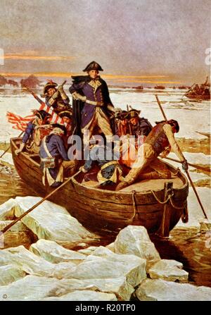 Stampa a colori di George Washington attraversando il Fiume Delaware. Datata 1913 Foto Stock