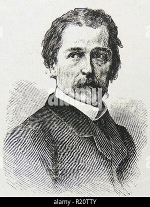 Jean Francois Millet (1814-1875), pittore francese, ricordato per ''l'Angelus'' e ''Le Spigolatrici''. Incisione. Foto Stock