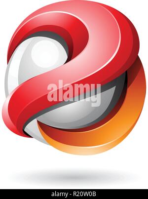Illustrazione Vettoriale di rosso e arancio Bold metallica lucida 3d sfera isolata su uno sfondo bianco Illustrazione Vettoriale