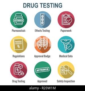 La prova della droga e sicurezza Imposta icona vettore grafico w bordi arrotondati Illustrazione Vettoriale
