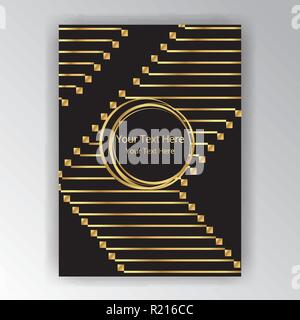 Nero dorato pagina decorazione stile art deco art nuvo geometrica , , pagina telaio del coperchio metalic sfondo per stampa e web . Illustrazione Vettoriale