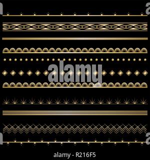 Stile art deco art nuvo pack di ornamenti, decorazione fai da te impostato per schede e flayers , elementi di lusso in nero dorato . Illustrazione Vettoriale