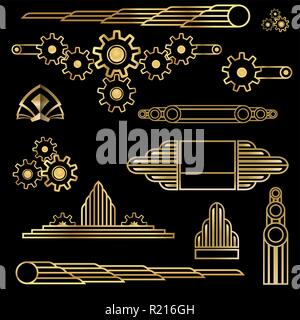 Set di Art Deco / Arte Nuvo etichette e telai nero dorato bella lussuoso set di tag di shopping . Illustrazione Vettoriale