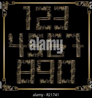 Art Deco modello oro-nero, una pagina A4, menu, biglietto invito,palm e forma in ArtDeco/Arte Nuvo stile, bellissimo sfondo Illustrazione Vettoriale