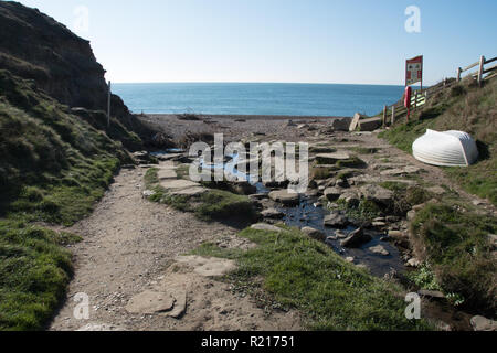 Fiume Eype a bocca Eype, Bridport, Dorset. Foto Stock