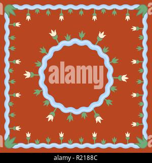 Il lago di pattern su sfondo marrone con modello tondo per testo semplificato in stile egiziano. Illustrazione Vettoriale