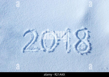 2018 scritto nella neve, anno nuovo concetto Foto Stock