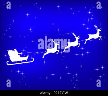 Babbo natale renne di equitazione su un blu brillante sullo sfondo di Natale Illustrazione Vettoriale