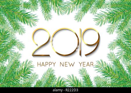 Felice Anno Nuovo 2019 sfondo. Biglietto di auguri design Illustrazione Vettoriale