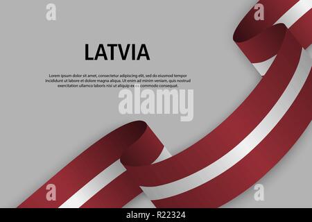 Sventolando nastri con la bandiera della Lettonia, modello per giorno di indipendenza banner. illustrazione vettoriale Illustrazione Vettoriale