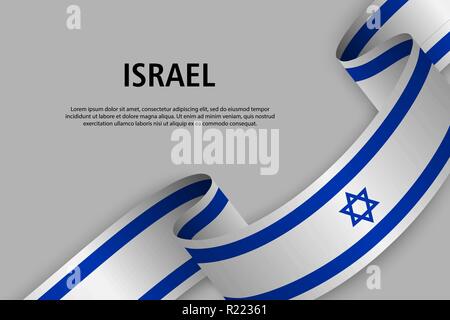 Sventolando nastri con la bandiera di Israele, modello per giorno di indipendenza banner. illustrazione vettoriale Illustrazione Vettoriale