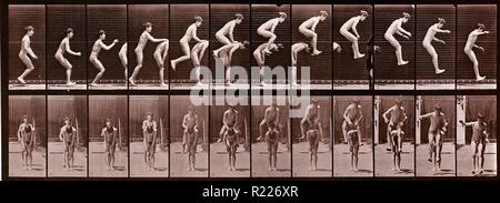 Salta sopra la parte posteriore del ragazzo (Leap-frog); parte della Locomozione animale serie di fotografie di Eadweard Muybridge, 1887 Foto Stock