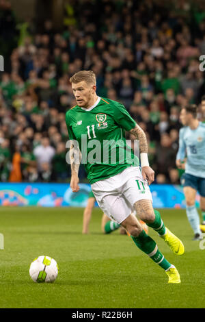 Dublino, Irlanda. Xv Nov, 2018. James McClean in azione durante le amichevoli internazionali tra Rep di Irlanda e Irlanda del Nord alla Aviva Stadium. Credito: Ben Ryan SOPA/images/ZUMA filo/Alamy Live News Foto Stock