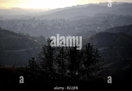 05 novembre 2018, US, Los Angeles: Vista dalle colline di Hollywood alla silhouette del centro cittadino di Los Angeles. Foto: Britta Pedersen/dpa-Zentralbild/ZB Foto Stock