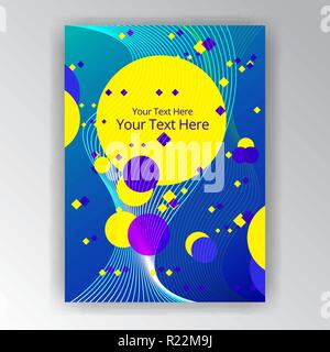 Moderno futured verticale modello di pagina per il web e la stampa. Blu, giallo e viola per turni e linee fluide design. Illustrazione Vettoriale