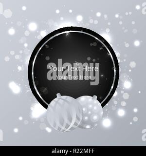 Vendita bussines modello per stampa e web, carino etichetta per vendita poster . Bellissima copertina modello per Natale carta nero, argento e bianco con bokeh di fondo Illustrazione Vettoriale