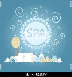 Cartoon carino concetto vettoriale per spa / salone massaggi / salone di bellezza . Sfondo , il logo, modello. Illustrazione Vettoriale