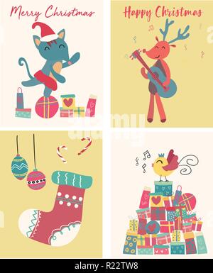 Raccolta di carino appartamento vettore scheda di Natale Illustrazione Vettoriale