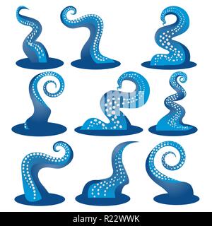 Blu i tentacoli di un polipo set DIY, oceano motive flat Cartoon carino illustrazione per il web e la stampa, grazioso decor. Illustrazione Vettoriale