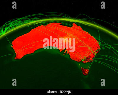 Australia su Digital Planet Earth con rete internazionale che rappresenta la comunicazione, viaggi e connessioni. 3D'illustrazione. Gli elementi di questo ima Foto Stock