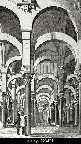 España. Andalusia. Córdoba. Interior de la Mezquita. Dibujo por Vicente Urrabieta. Grabado. Crónica General de España. Historia Ilustrada y Descriptiva de sus Provincias. Andalucía, 1867. Biblioteca Histórico Militar de Barcelona, Cataluña, España. Foto Stock