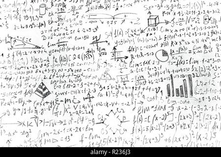 Foglio riassuntivo sulla carta bianca scritto in matita nera, immagine di sfondo Foto Stock